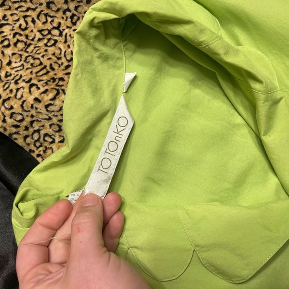 Vintage Whimsical Lime Green Button Up Blouse Med Lime Green and Black Blouse M - Picture 5 of 13